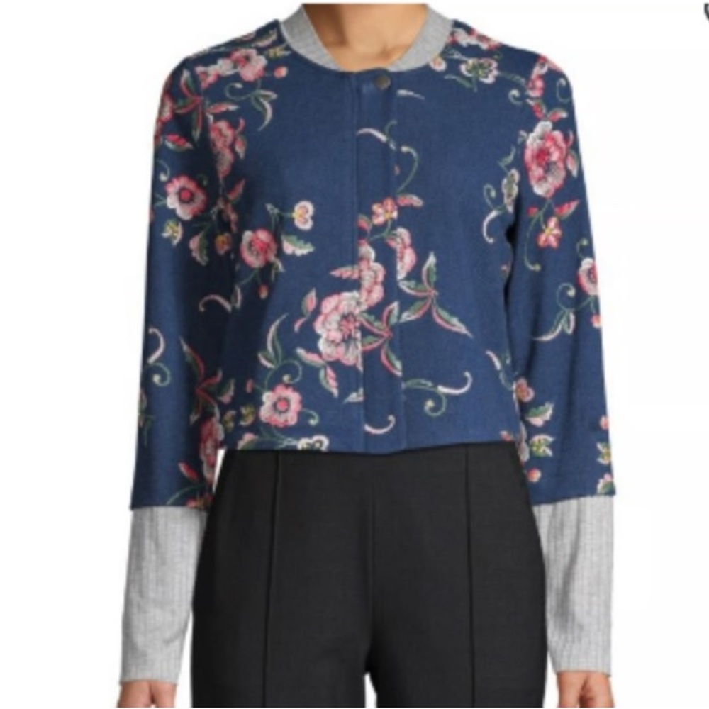 BCBGeneration Floral Bomber Jacket Blue/Gray Lightweight Size S